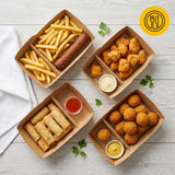 Kraft Snackschalen A20 Fettdicht mit Trennwand – 210x115x48mm Kraftpapier Pommes-Schale | 50/100/500 Stück