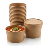 100x Suppenbecher Karton mit Deckel 350 ml – Kraftpapier, Einweg Gastronomie Catering