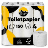 Toilettenpapier 4-lagig (Zellstoff) Weiches WC-Papier mit luxuriöser Ausstrahlung und hoher Saugkraft. 150 Blatt pro Rolle