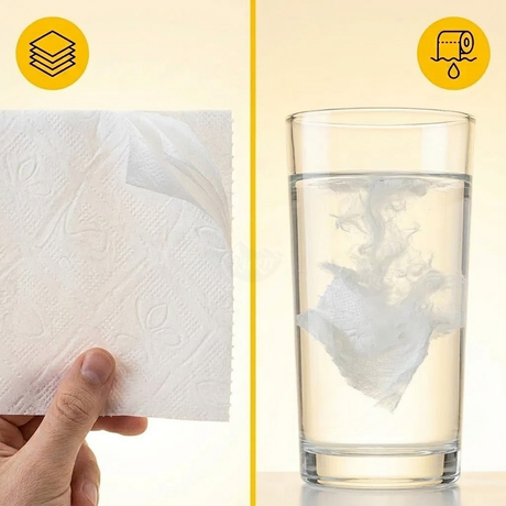 Toilettenpapier 4-lagig (Zellstoff) Weiches WC-Papier mit luxuriöser Ausstrahlung und hoher Saugkraft. 150 Blatt pro Rolle