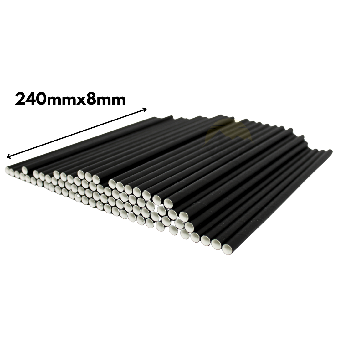 Papier strohhalme 8x240mm Schwarz - 300 Stück